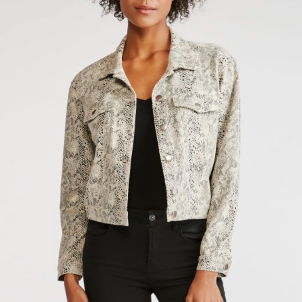 Fate Snake Print Cropped Trucker Jacket NWOT Size L